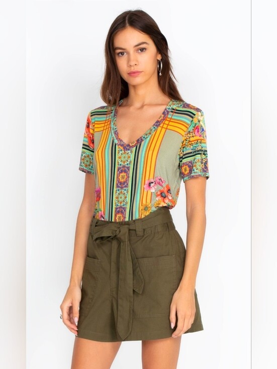 Johnny Was Pants - Johnny Was Pete & Greta Zola Poplin Shorts Vintage Green High Rise Womens Medium